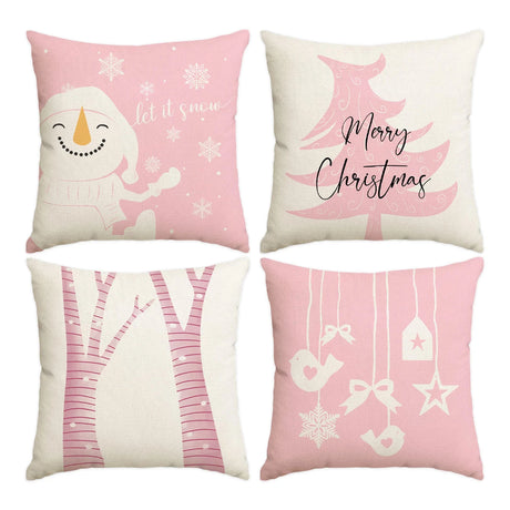 1/4pcs Christmas Pillow Cover, Pink Printed Cushion Cover, Farmhouse Decorative Sofa, Christmas Decoration (without Pillow Core)