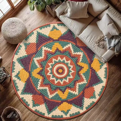 Round Mandala Carpet Mat Rug Bohemian Ethnic Home Decoration Non-slip Handwoven Colorful Geometric Living Room Floor Mat