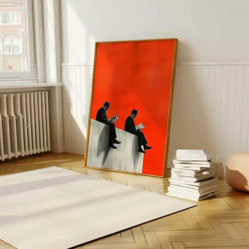 1pc Retro Surrealism Unique Men on Edge Poster - Frameless Abstract Canvas Wall Art Print for Living Room & Bedroom Decortions
