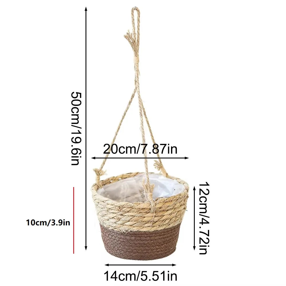 1PC Straw Hanging Basket Planter Twine Woven Flower Basket Rattan Basket Hanging Orchid Pot Pot Hanging Basin