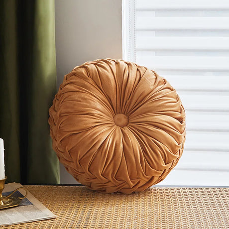 Round Throw Pillow Velvet Pleated Round Pillow Cushion for Couch Chair Bed Car Colorful Floor Cushion Home Decoration