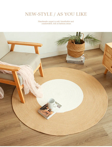 HeMu Round Woven Rugs Handmade Jute Rattan Carpet With Tassel for Bedroom Living Room Vintage Home Decor Floor Mats RoomDoor Mat