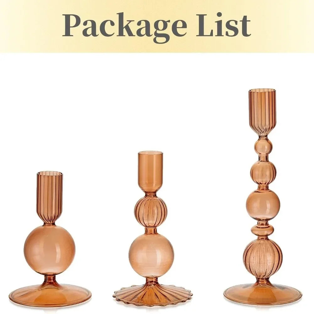 3Pcs Glass Candlestick Holders Glass Taper Candle Holders Groovy Wavy Elegant Candle Stick for Home Party Decoration