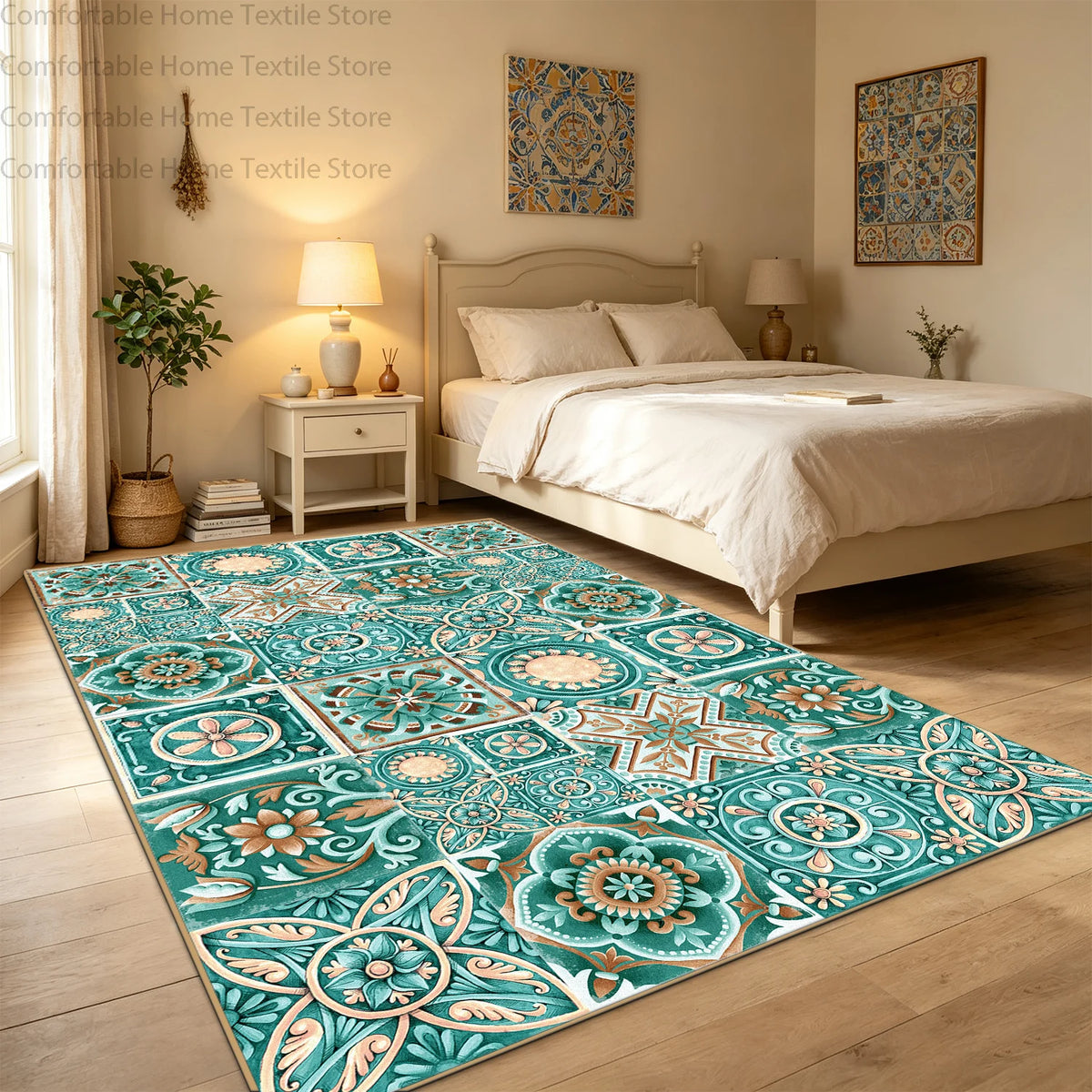Bohemian Geometric Abstract Style Big Size Rugs for Bedroom Soft Easy Clean Cloakroom Carpet Machine Washable Foldable Patio Mat