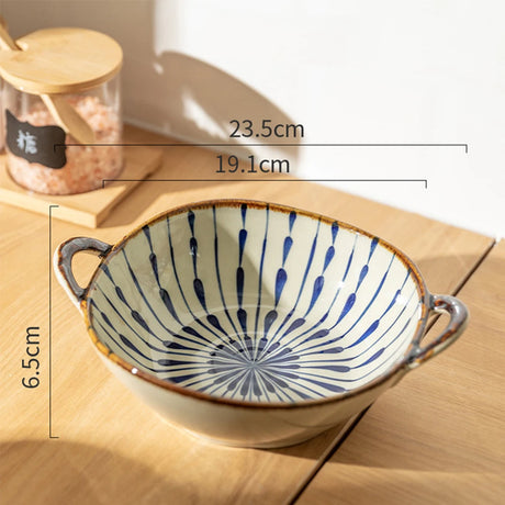 7.5inch Household Noodle Bowl Ceramic Soup Bowl With Handle Salad Pasta Bowl Kitchen Tableware Microwave Oven Bakware