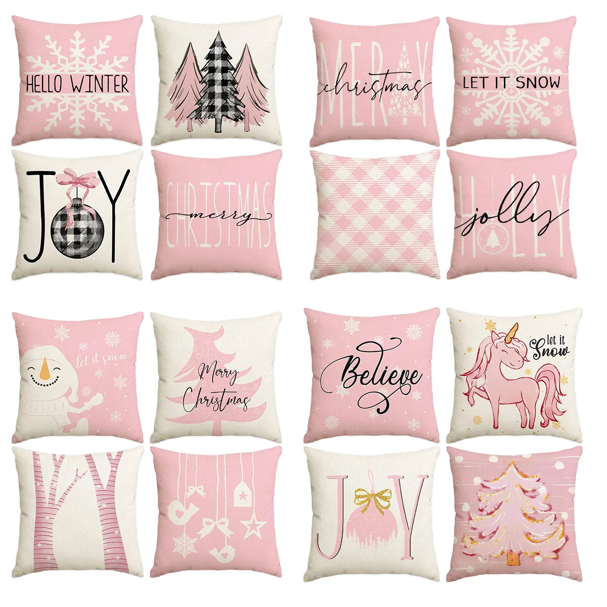 1/4pcs Christmas Pillow Cover, Pink Printed Cushion Cover, Farmhouse Decorative Sofa, Christmas Decoration (without Pillow Core)