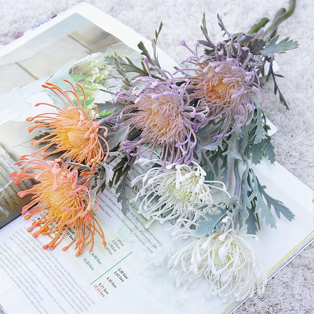 Artificial Flowers Short Branch Crab Claw 2 Fork Pincushion Festival Garland Vase for Home Wedding Room Decoration Fake Planting