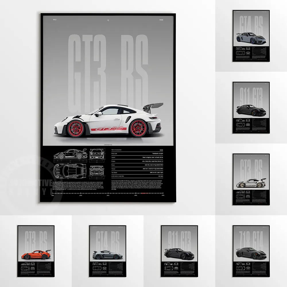 Minimalist 911 Turbo GT3-RS GT4 RS Hyper Car Sports Car Supercar Poster Canvas Painting Motosport Wall Art Pictures Home Decor