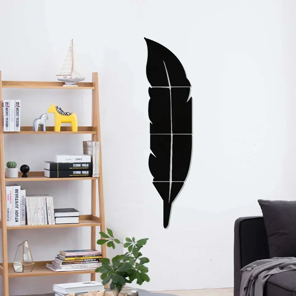 3D Dancing Feathers Mirror Wall Stickers DIY Art Atmosphere Home Shining Wall Stickers House Decoration Living Room Decoration