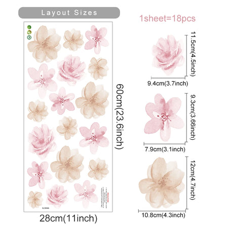 Boho Style Flowers Leaves Watercolor Wall Sticker Nursery Vinyl Wall Art Decals for Living Room Bedroom Kids Room Home Decor