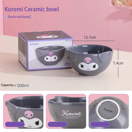 For Sanrio Ceramic Rice Bowls 5Inch Cute for Melody& Cinnamoroll& Kuromi Kids Tableware Home Cartoon Anime Relief Bowl for Gift