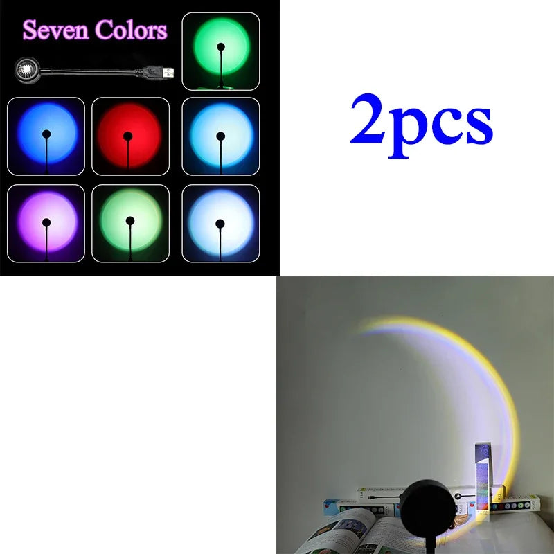 1-4pcs Sunset Lamp LED Rainbow Neon Night Light Projector Photography Wall Atmosphere Lighting for Bedroom Home Room Decor Gift
