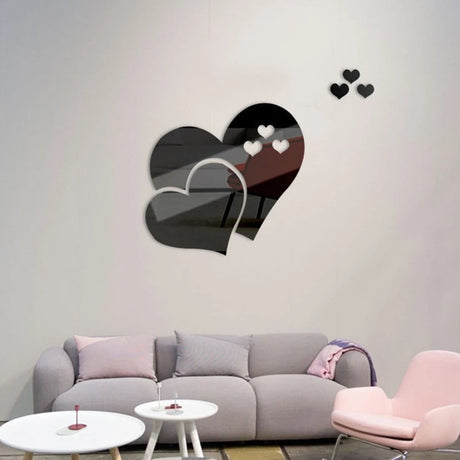 3D Acrylic Love Heart Pattern Wall Stickers, Mirror Wallpaper, Wedding, Bed Room, Home Room, Art Decor, Valentine's Day