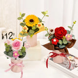 Knitted Flower Bouquet Crochet Rose Flowers Hugging Bucket New Year Gifts Living Room Desk Decoration Mother's Day Gift