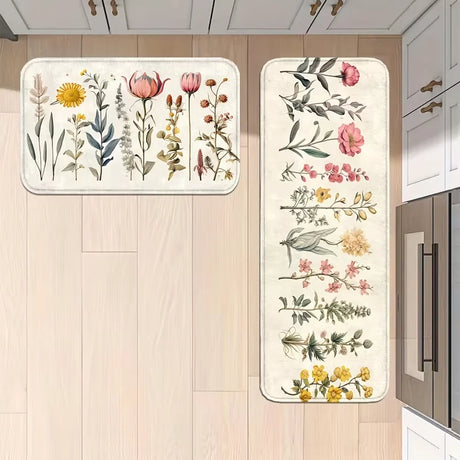 Floral Kitchen & Bathroom Mats Non-Slip, Runner Rugs for Home, Laundry - Comfortable Standing Pads with Vibrant Spring Decor