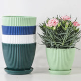 Plastic Flower Pot Succulent Plant Pot with Tray Green Dill Round Double Layer Small Flowerpot Home Office Desktop Decoration