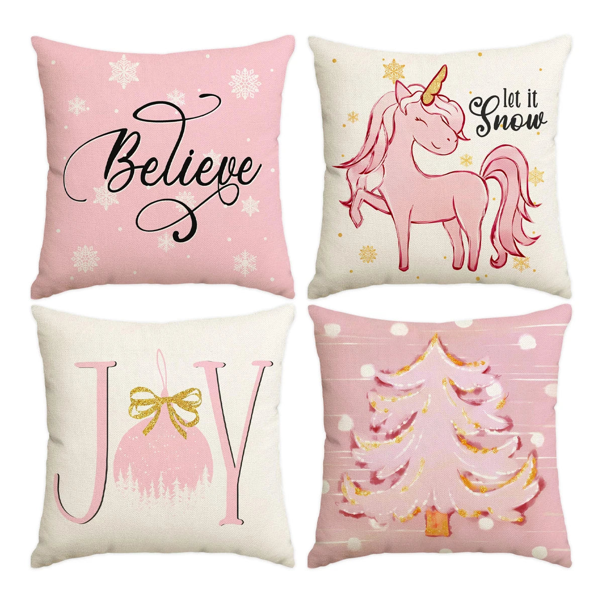 1/4pcs Christmas Pillow Cover, Pink Printed Cushion Cover, Farmhouse Decorative Sofa, Christmas Decoration (without Pillow Core)