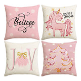 1/4pcs Christmas Pillow Cover, Pink Printed Cushion Cover, Farmhouse Decorative Sofa, Christmas Decoration (without Pillow Core)