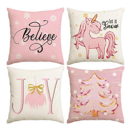 1/4pcs Christmas Pillow Cover, Pink Printed Cushion Cover, Farmhouse Decorative Sofa, Christmas Decoration (without Pillow Core)