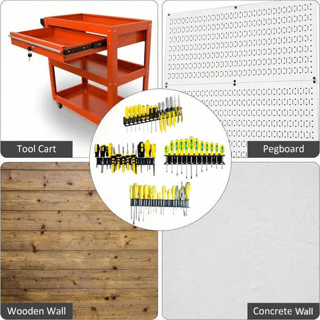 Heavy-Duty Metal Tool Rack, Space-Saving Wall-Mounted Organizer with Powder-Coated Iron, for Storing Screwdrivers, Pliers