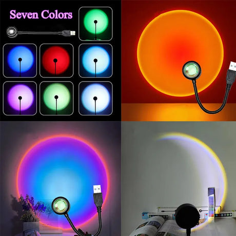 1-4pcs Sunset Lamp LED Rainbow Neon Night Light Projector Photography Wall Atmosphere Lighting for Bedroom Home Room Decor Gift