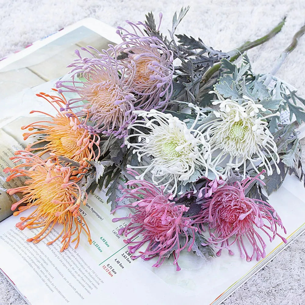 Artificial Flowers Short Branch Crab Claw 2 Fork Pincushion Festival Garland Vase for Home Wedding Room Decoration Fake Planting