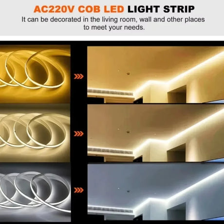 220V COB LED Strip Light Flexible Tape Lights Smart IC No Need Driver High Bright 240 LEDs Linear Lighting RA95 Warm White 1-5m