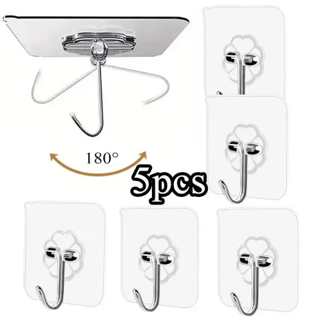5-30pcs Transparent Stainless Steel Self-Adhesive Hooks Bathroom Towel Clothes Storage Sticker Hook Key Hangers Storage Holder