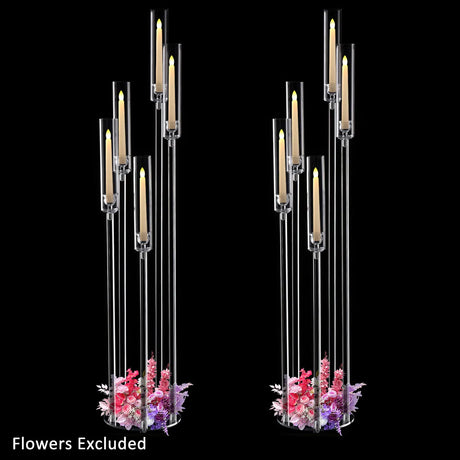 Clear Acrylic Floor Candelabra 5 Arm Tall Candlestick Holder for Wedding Table Centerpiece Ceremony Party Home Decoration 10PCS