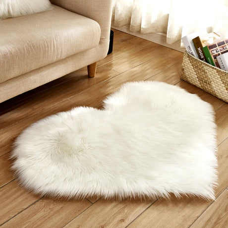 30X40cm Shaggy Carpet Faux Wool Heart Shaped Carpet Chair Sofa Cushion Living Room Bedroom Decorative Floor Mats Washable