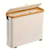1 Storage Basket, Storage Shelf, Large Paper Holder, 12 Rolls of Toilet Paper, Storage Rack with Lid, Oxford Cloth + Bamboo Stor