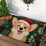 VIKAMA Gingerbread Man Doormat Green Floral Heart Pattern Non Slip Entrance Rug Christmas Holiday Floor Mat Front Door Outdoor