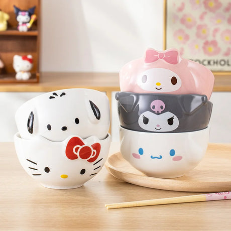 For Sanrio Ceramic Rice Bowls 5Inch Cute for Melody& Cinnamoroll& Kuromi Kids Tableware Home Cartoon Anime Relief Bowl for Gift