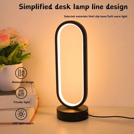 Modern LED Oval Slim Nightstand Bedside Ring Lamp 3 Color Temperatures Dimmable USB Powered Soft Table Night Light for Bedroom Living Room Kids Room Home Office Study Reading Nursery
