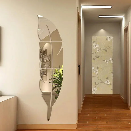 3D Dancing Feathers Mirror Wall Stickers DIY Art Atmosphere Home Shining Wall Stickers House Decoration Living Room Decoration