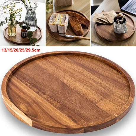 Decorative Tray Round Dinner Plate Wooden Large Wood Platte Dessert Pallet