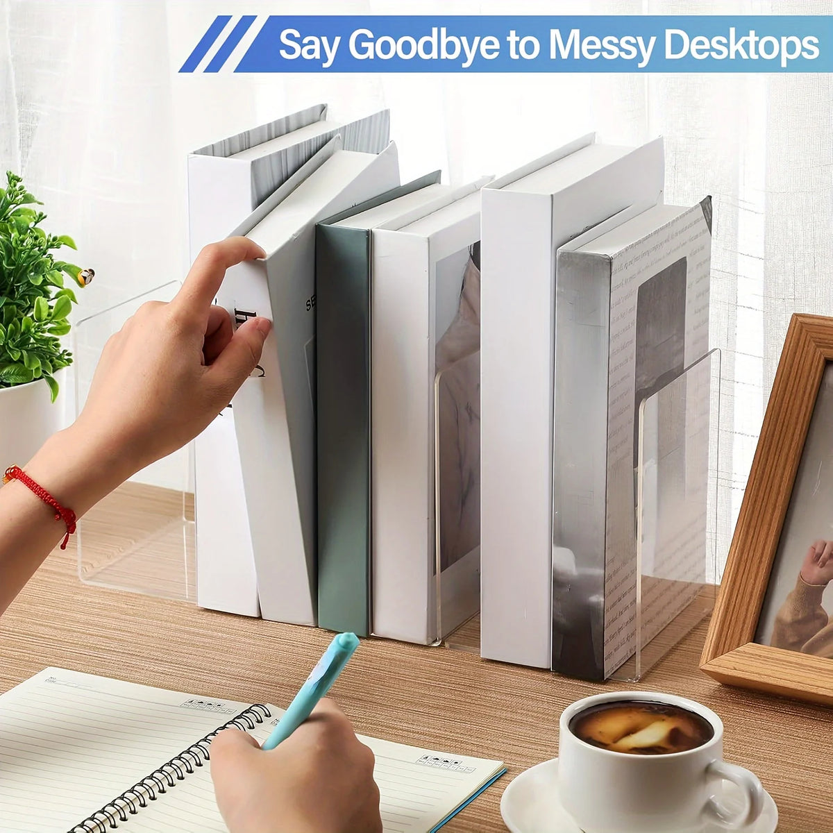 1pc Acrylic Bookends Stand Bookshelf Desktop Decorative Storage Rack