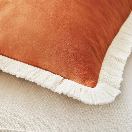 1PC Polyester Velvet Solid Throw Pillow With Tassel Embellishment Sofa Office Back Cushion Living Room Decorative Square