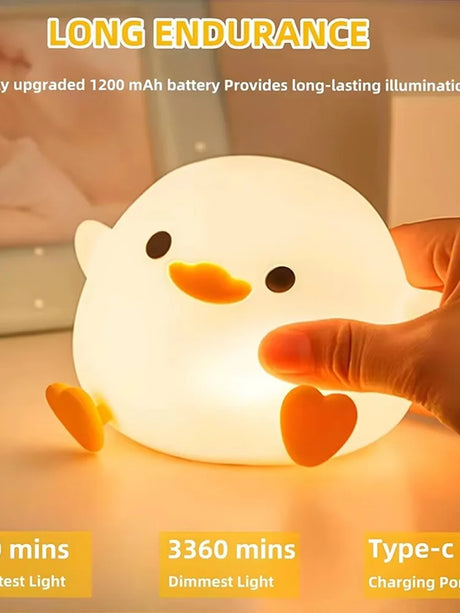 Cute DoDo Duck LED Night Light RGB Colors Rechargeable Dimmable Touch-Sensitive Silicone Bedside Lamp for Nursery Bedroom