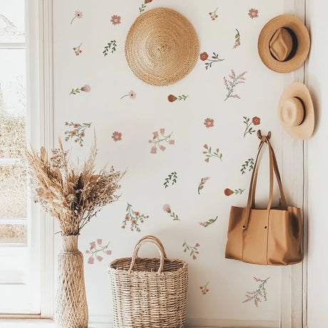 Boho Style Flowers Leaves Watercolor Wall Sticker Nursery Vinyl Wall Art Decals for Living Room Bedroom Kids Room Home Decor