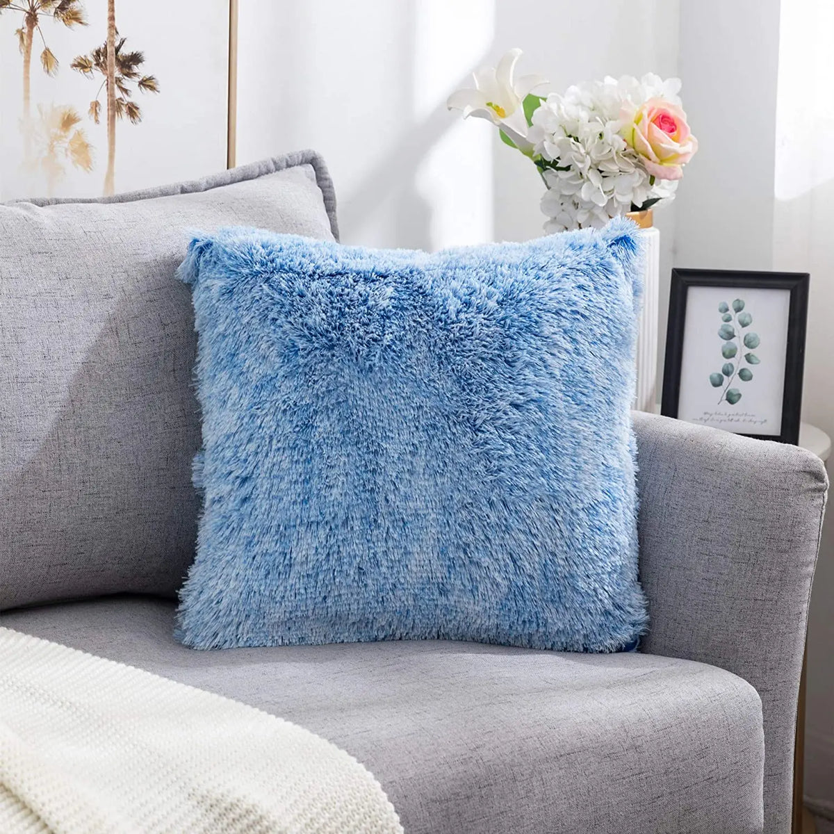Soft Fur Cushion Cover 43x43cm Cozy Plush Decorative Pillow Cover for Living Room Sofa Decor Pillowcase White Grey Cushion Case