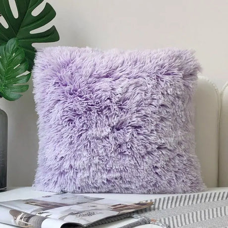 Soft Fur Cushion Cover 43x43cm Cozy Plush Decorative Pillow Cover for Living Room Sofa Decor Pillowcase White Grey Cushion Case
