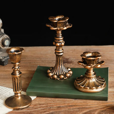 Vintage Taper Candle Holders - Antique Bronze Finish Resin Candle Sticks for Wedding, Dinner Party, Table Centerpiece Decor