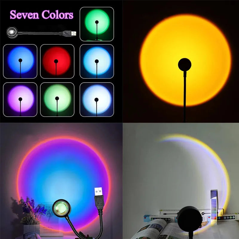 1-4pcs Sunset Lamp LED Rainbow Neon Night Light Projector Photography Wall Atmosphere Lighting for Bedroom Home Room Decor Gift