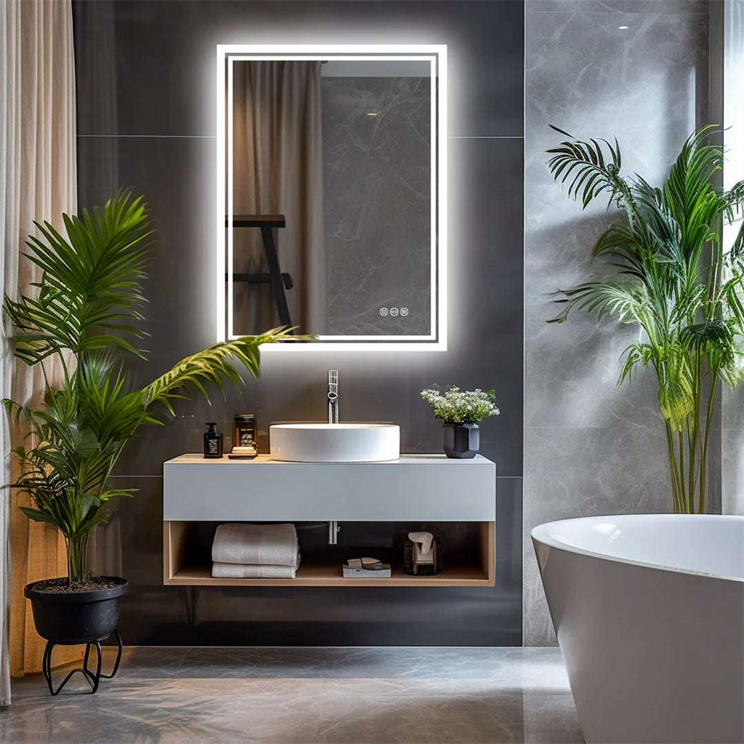 LUVODI LED Bathroom Mirror, Frameless Backlit Vanity Mirror, Dimmable 3-Color Light, Anti-Fog, Touch Sensor