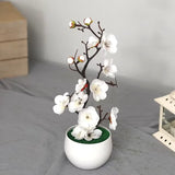 Artificial Plum Blossom Potted Plant, Fake Wintersweet Flower Bonsai for Home Tabletop Decor Chinese Style Floral Ornament