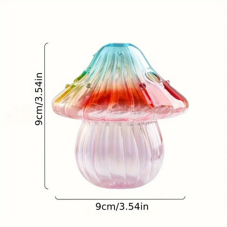 Boho Glass Mushroom Vase - Handcrafted Hydroponic Cylinder Planter for Living & Dining Room, Battery-Free Coffee Shop Decor