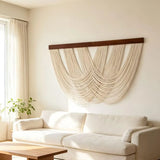 Handwoven Cotton Rope Wall Art Canvas Large Boho Macrame Tapestry for Living Room Bedroom Home Decor White