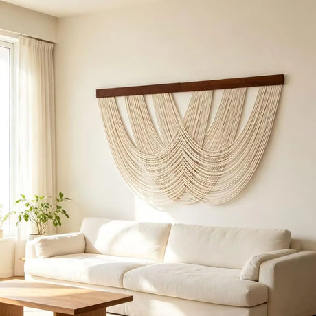 Handwoven Cotton Rope Wall Art Canvas Large Boho Macrame Tapestry for Living Room Bedroom Home Decor White