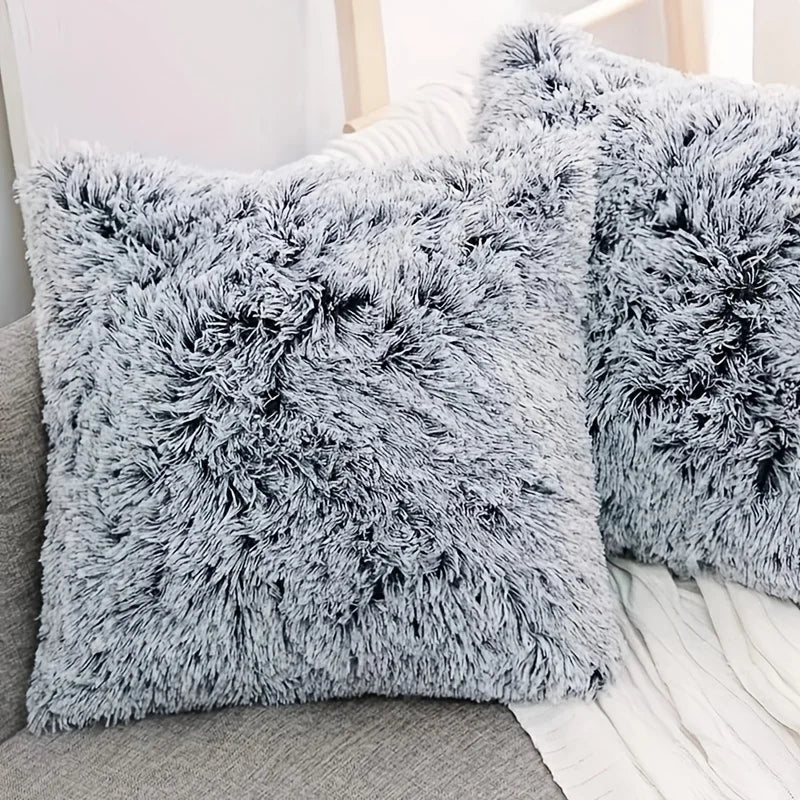 Soft Fur Cushion Cover 43x43cm Cozy Plush Decorative Pillow Cover for Living Room Sofa Decor Pillowcase White Grey Cushion Case